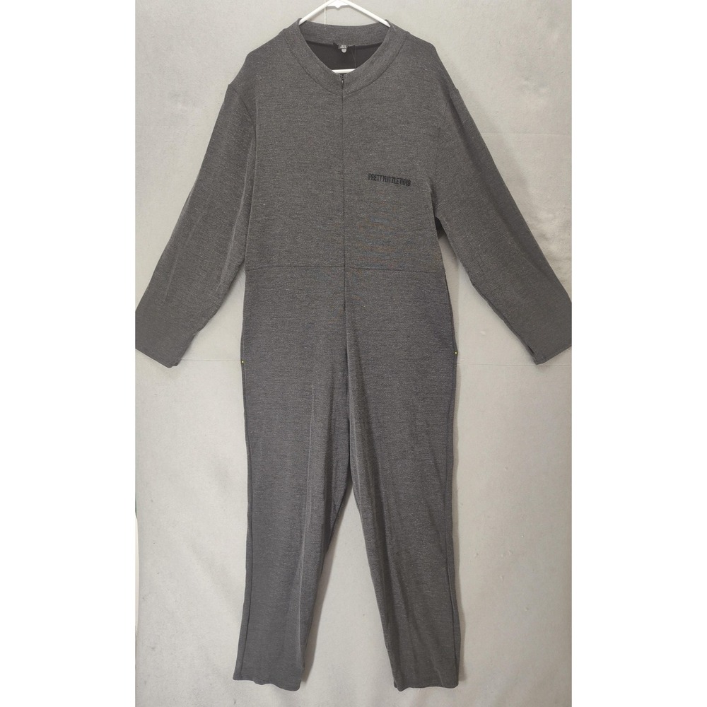 PrettyLittleThing Jumpsuit Women 24 Gray Fleece Zip Front Long Sleeve Overall